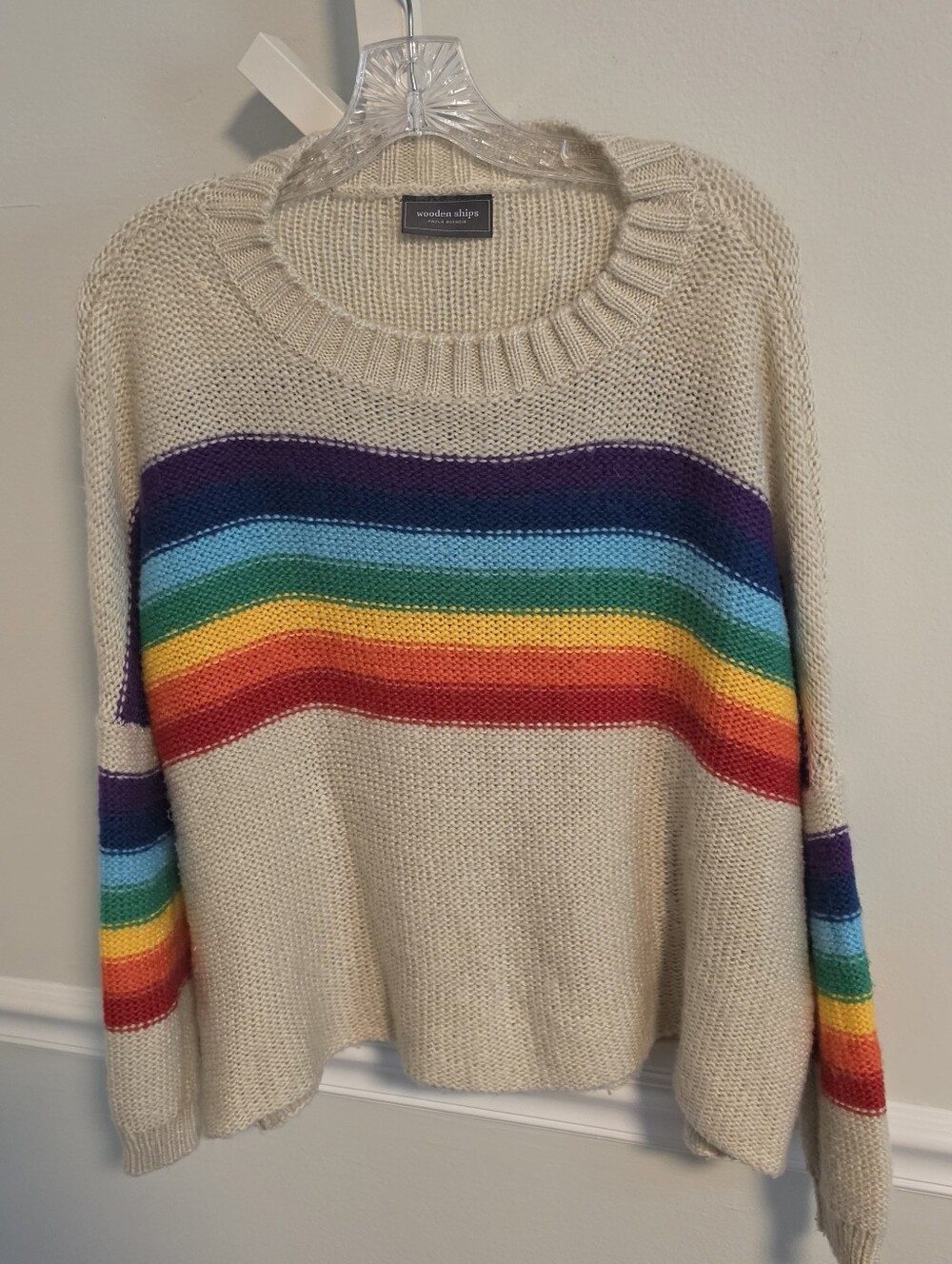 Wooden Ships Paola Buendia Rainbow Stripe Oversized Sweater Small Medium Pride - Picture 2 of 9